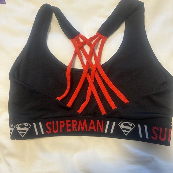 💜3/$30 DC Comics Size Large Superman Black Sports Bra with Red Straps - Picture 3 of 5